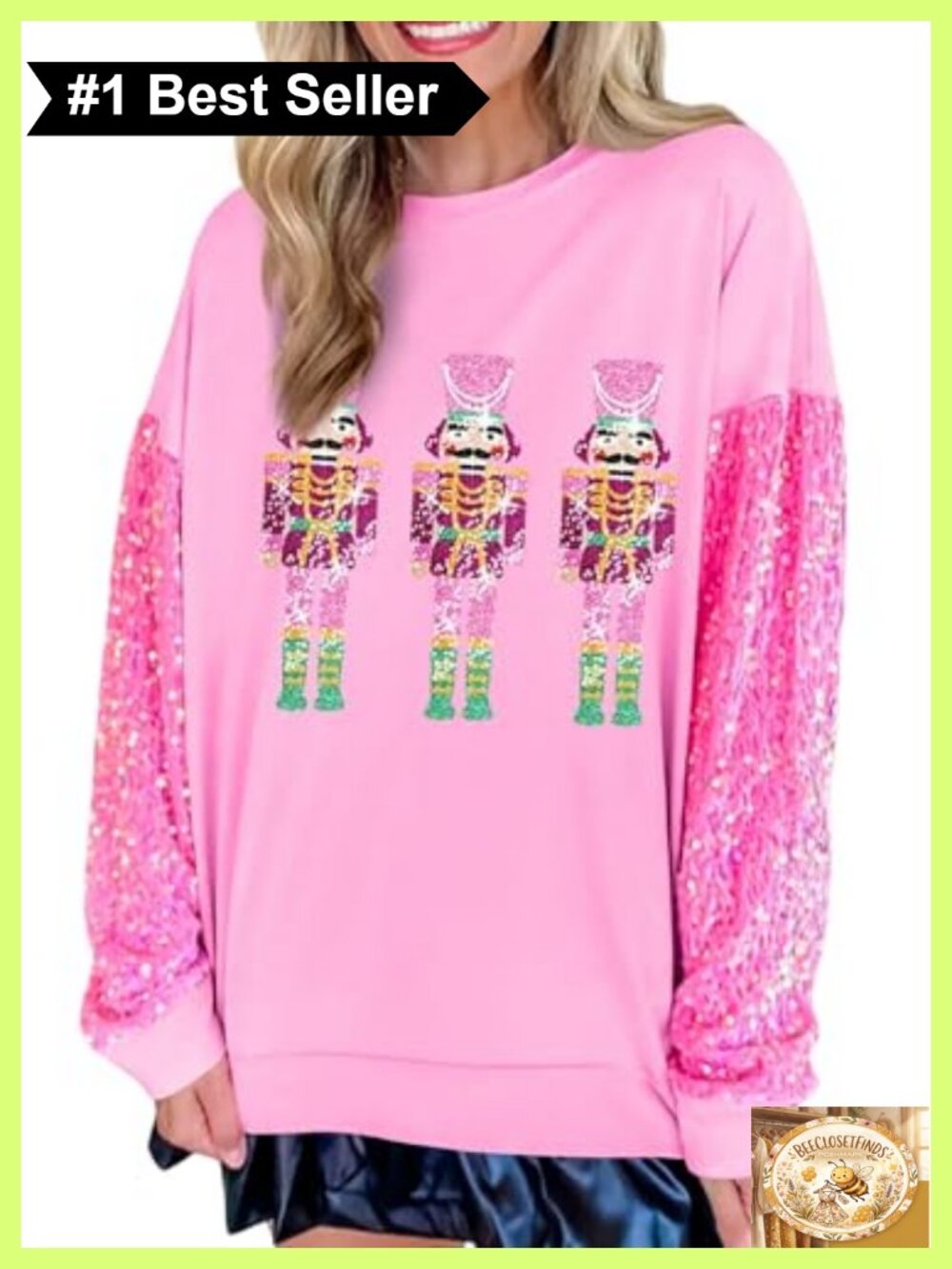 Faretumiya Women Sequin Christmas Sweatshirt Santa Graphic Crewneck Loose Fit